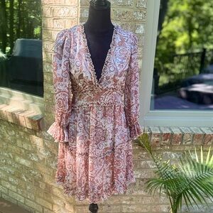 Venus Ruffle Cutout Open Back Dress Neutral Paisley Romantic